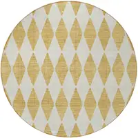 Photo of Gold Round Geometric Washable Non Skid Indoor Outdoor Area Rug