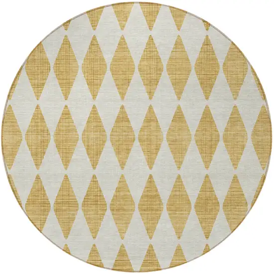 Gold Round Geometric Washable Non Skid Indoor Outdoor Area Rug Photo 5