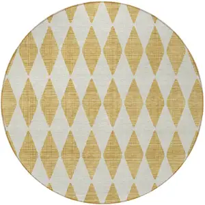 Photo of Gold Round Geometric Washable Non Skid Indoor Outdoor Area Rug