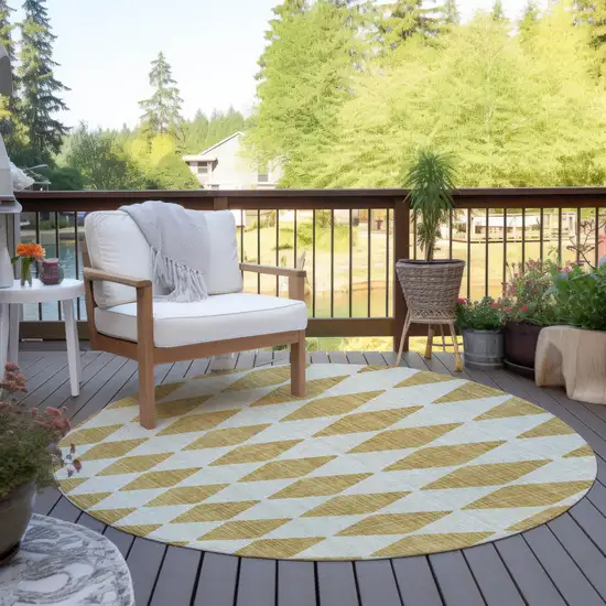 Gold Round Geometric Washable Non Skid Indoor Outdoor Area Rug Photo 6