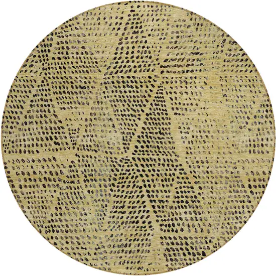 Gold Round Geometric Washable Non Skid Indoor Outdoor Area Rug Photo 2