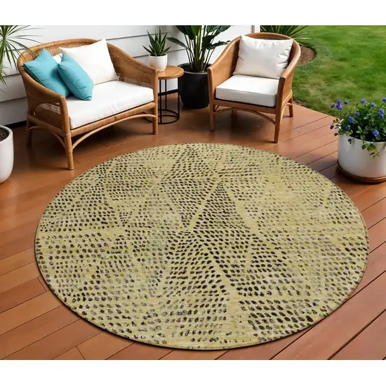 Gold Round Geometric Washable Non Skid Indoor Outdoor Area Rug Photo 1