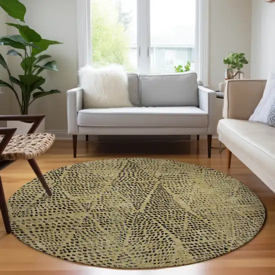 Gold Round Geometric Washable Non Skid Indoor Outdoor Area Rug Photo 7