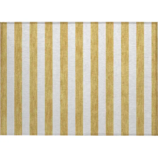 Gold Striped Washable Non Skid Indoor Outdoor Area Rug Photo 2