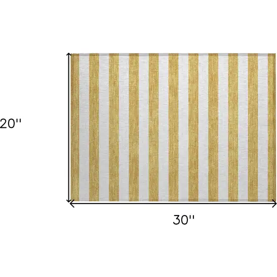 Gold Striped Washable Non Skid Indoor Outdoor Area Rug Photo 3