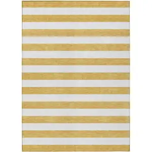 Photo of Gold Striped Washable Non Skid Indoor Outdoor Area Rug