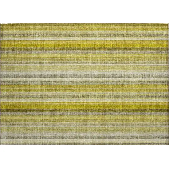 Gold Striped Washable Non Skid Indoor Outdoor Area Rug Photo 2