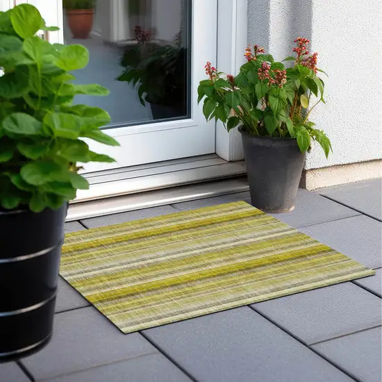 Gold Striped Washable Non Skid Indoor Outdoor Area Rug Photo 8