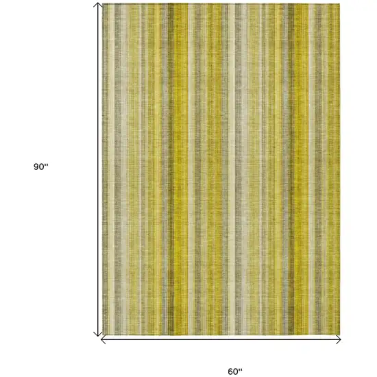 Gold Striped Washable Non Skid Indoor Outdoor Area Rug Photo 3