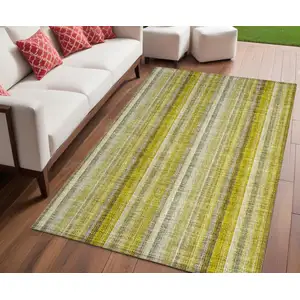 Photo of Gold Striped Washable Non Skid Indoor Outdoor Area Rug