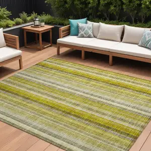 Photo of Gold Striped Washable Non Skid Indoor Outdoor Area Rug