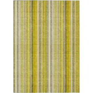 Photo of Gold Striped Washable Non Skid Indoor Outdoor Area Rug