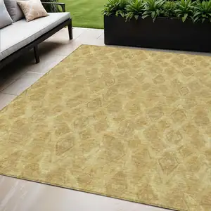 Photo of Gold Taupe And Beige Geometric Washable Indoor Outdoor Area Rug