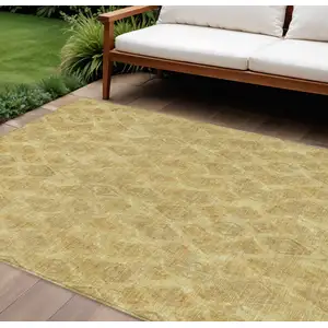 Photo of Gold Taupe And Beige Geometric Washable Indoor Outdoor Area Rug