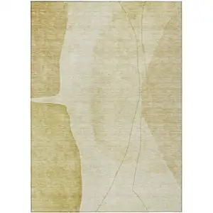 Photo of Gold Wheat And Beige Abstract Washable Indoor Outdoor Area Rug