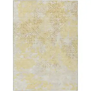 Photo of Gold Wheat And Beige Floral Washable Indoor Outdoor Area Rug