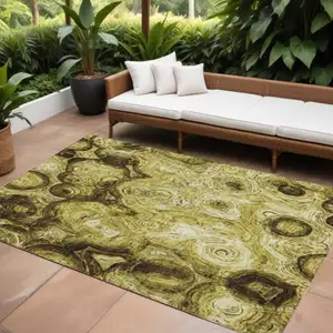 Photo of Gold Wheat And Chocolate Abstract Washable Indoor Outdoor Area Rug