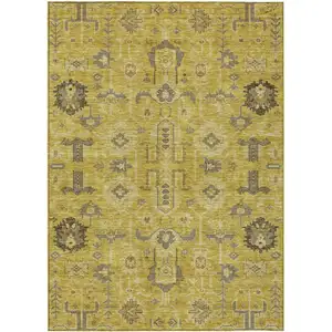 Photo of Gold Wheat And Gray Oriental Washable Indoor Outdoor Area Rug