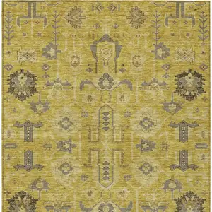 Photo of Gold Wheat And Gray Oriental Washable Indoor Outdoor Area Rug