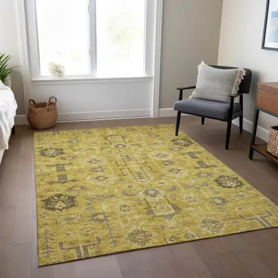 Gold Wheat And Gray Oriental Washable Indoor Outdoor Area Rug Photo 8