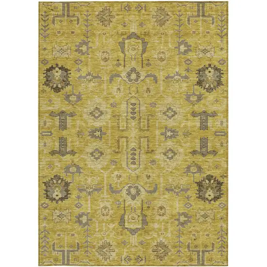 Gold Wheat And Gray Oriental Washable Indoor Outdoor Area Rug Photo 6