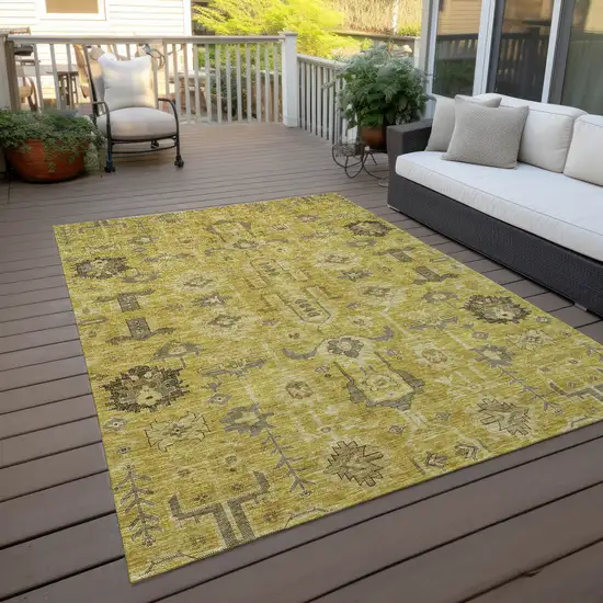 Gold Wheat And Gray Oriental Washable Indoor Outdoor Area Rug Photo 7