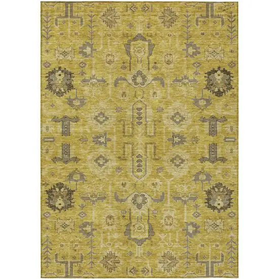 Gold Wheat And Gray Oriental Washable Indoor Outdoor Area Rug Photo 1