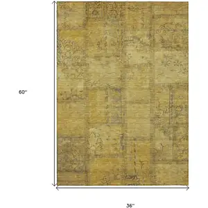 Photo of Gold Wheat And Gray Patchwork Washable Indoor Outdoor Area Rug