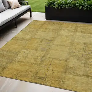 Photo of Gold Wheat And Gray Patchwork Washable Indoor Outdoor Area Rug