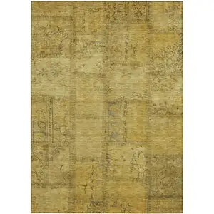 Photo of Gold Wheat And Gray Patchwork Washable Indoor Outdoor Area Rug