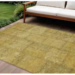 Photo of Gold Wheat And Gray Patchwork Washable Indoor Outdoor Area Rug