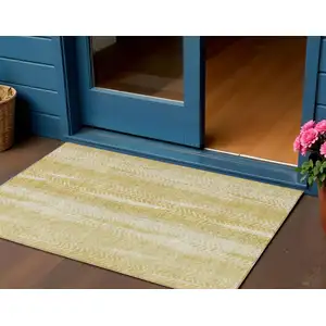 Photo of Gold Wheat And Ivory Botanical Leaves Washable Indoor Outdoor Area Rug