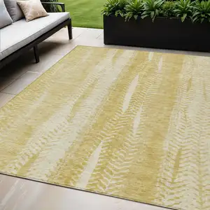 Photo of Gold Wheat And Ivory Botanical Leaves Washable Indoor Outdoor Area Rug