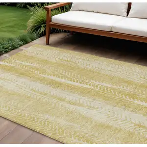 Photo of Gold Wheat And Ivory Botanical Leaves Washable Indoor Outdoor Area Rug