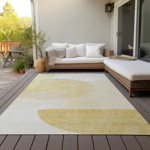 Photo of Gold Wheat And Ivory Geometric Washable Indoor Outdoor Area Rug