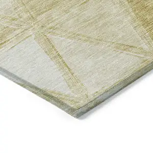 Photo of Gold Wheat And Ivory Geometric Washable Indoor Outdoor Area Rug