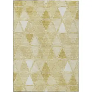 Photo of Gold Wheat And Ivory Geometric Washable Indoor Outdoor Area Rug