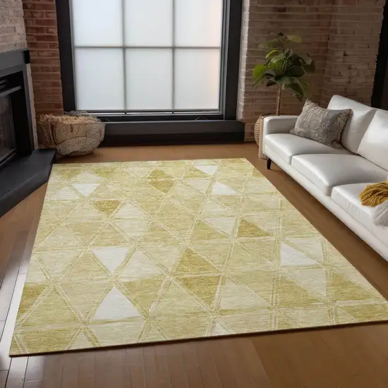 Gold Wheat And Ivory Geometric Washable Indoor Outdoor Area Rug Photo 9