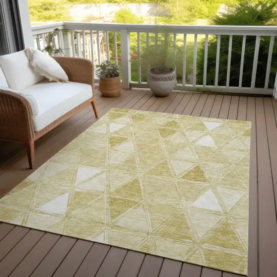 Gold Wheat And Ivory Geometric Washable Indoor Outdoor Area Rug Photo 7