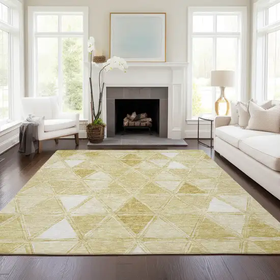 Gold Wheat And Ivory Geometric Washable Indoor Outdoor Area Rug Photo 8