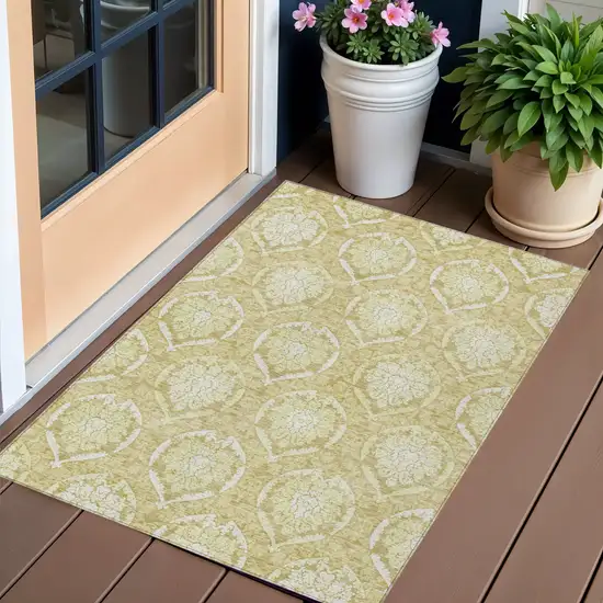 Gold Wheat And Ivory Medallion Washable Indoor Outdoor Area Rug Photo 1