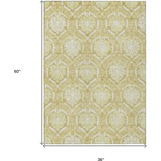 Gold Wheat And Ivory Medallion Washable Indoor Outdoor Area Rug Photo 3