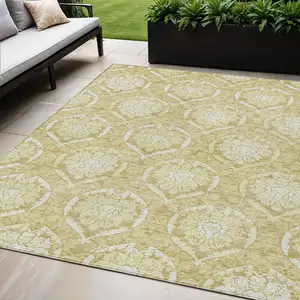 Photo of Gold Wheat And Ivory Medallion Washable Indoor Outdoor Area Rug