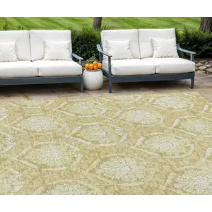 Photo of Gold Wheat And Ivory Medallion Washable Indoor Outdoor Area Rug