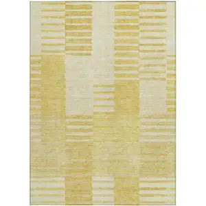 Photo of Gold Wheat And Ivory Striped Washable Indoor Outdoor Area Rug