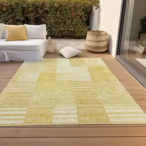 Photo of Gold Wheat And Ivory Striped Washable Indoor Outdoor Area Rug