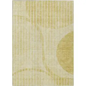 Photo of Gold Wheat And Ivory Striped Washable Indoor Outdoor Area Rug