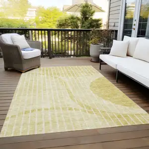 Photo of Gold Wheat And Ivory Striped Washable Indoor Outdoor Area Rug