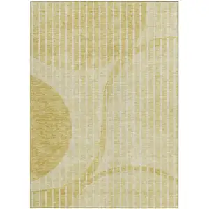 Photo of Gold Wheat And Ivory Striped Washable Indoor Outdoor Area Rug