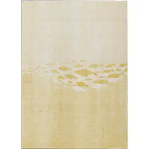 Photo of Gold Yellow And Wheat Nautical Washable Indoor Outdoor Area Rug